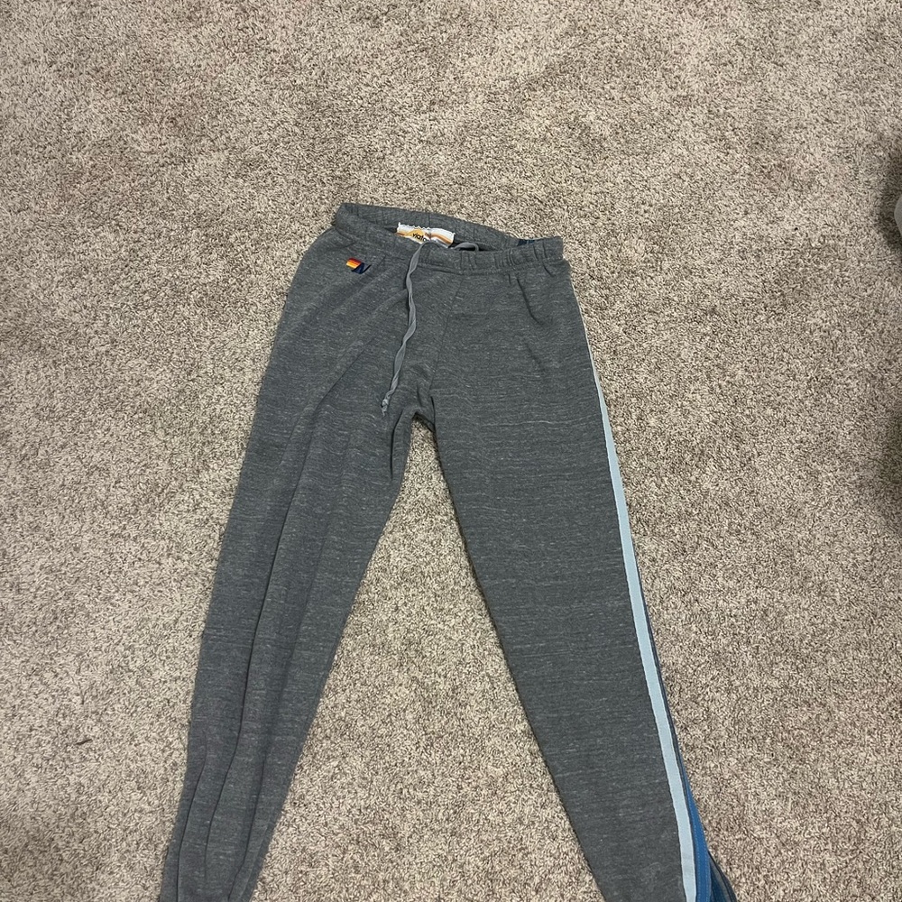Aviator Nation Gray and Blue Sweatpants with Side Stripes - Picture 2 of 3